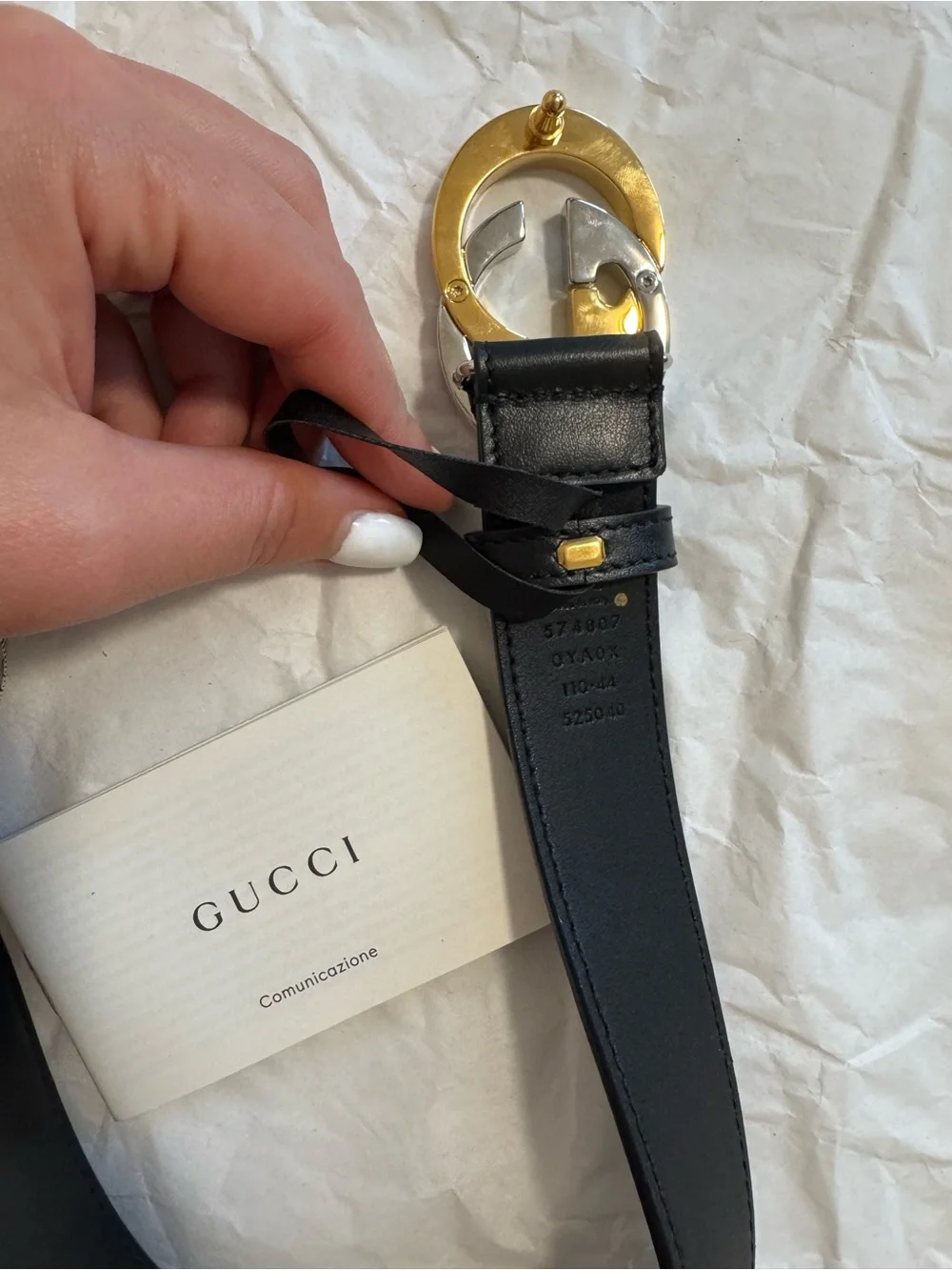 NEW Gucci Interlocking G Black Leather Belt Gold Silver Buckle Style 574807